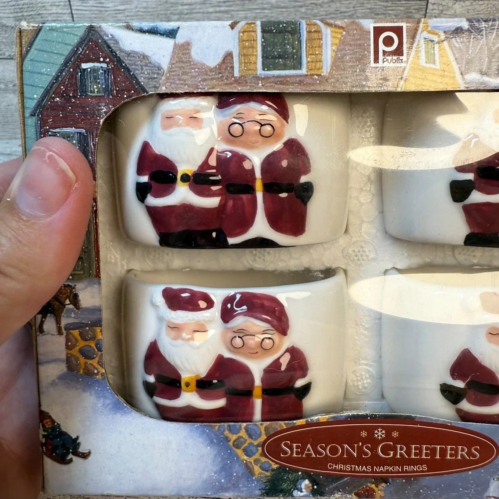 Publix The Pilgrim Pair Thanksgiving Napkin Rings Holders Set of‎ 4. Mint Cond.